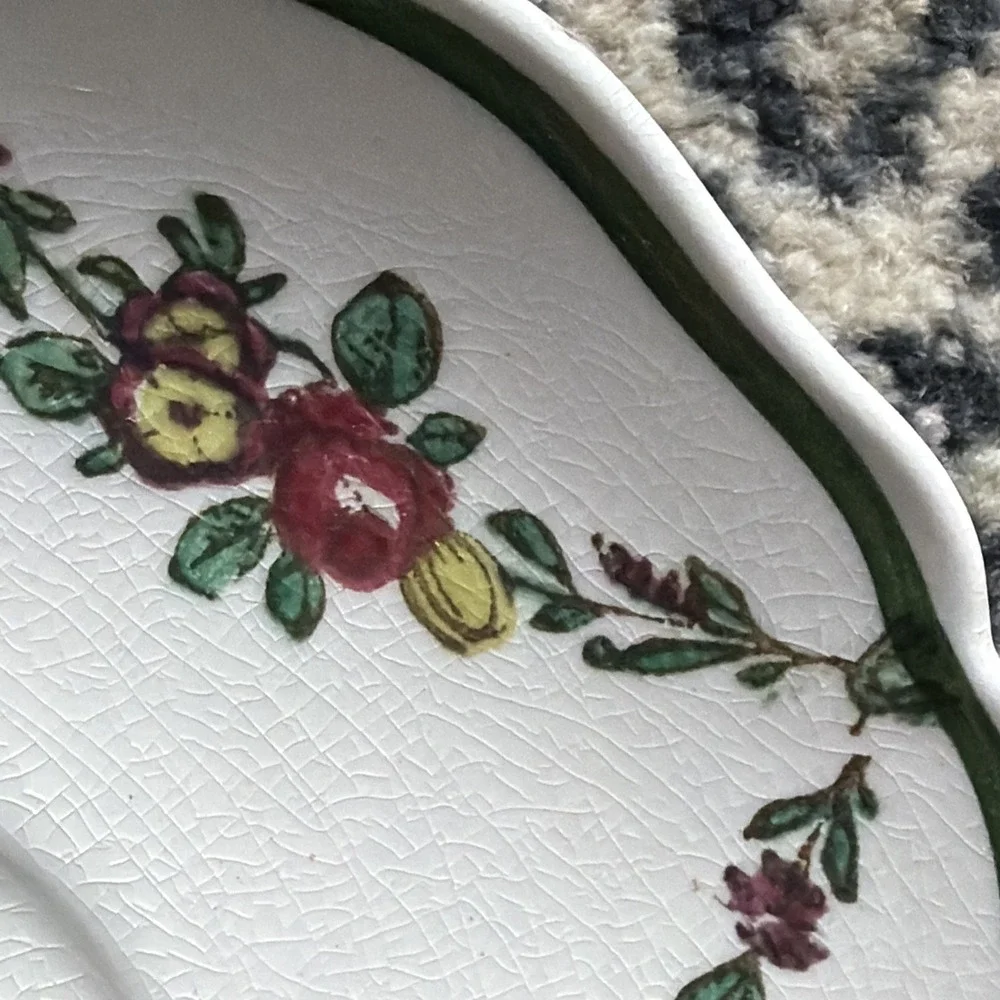 Royal Doulton SAUCER Set of‎ 3 Floral Green Border Octagonal England VTG D2772